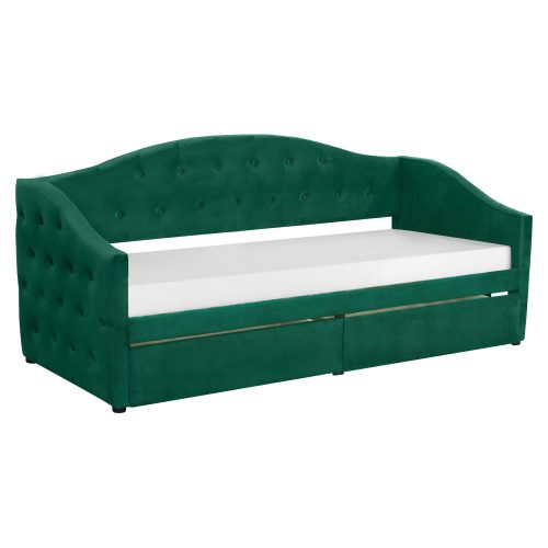 Ágy tárhellyel, 90x200, zöld Velvet szövet, ZASKA