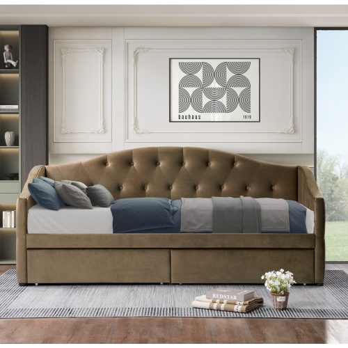 Ágy tárhellyel, 90x200, barna Velvet szövet, ZASKA