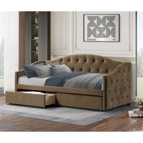 Ágy tárhellyel, 90x200, barna Velvet szövet, ZASKA