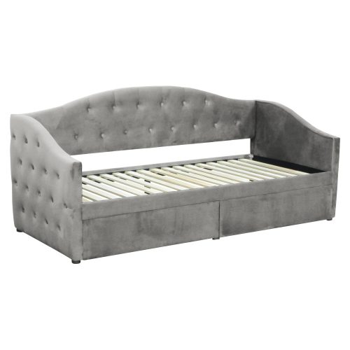 Ágy tárhellyel, 90x200, szürke Velvet szövet, ZASKA