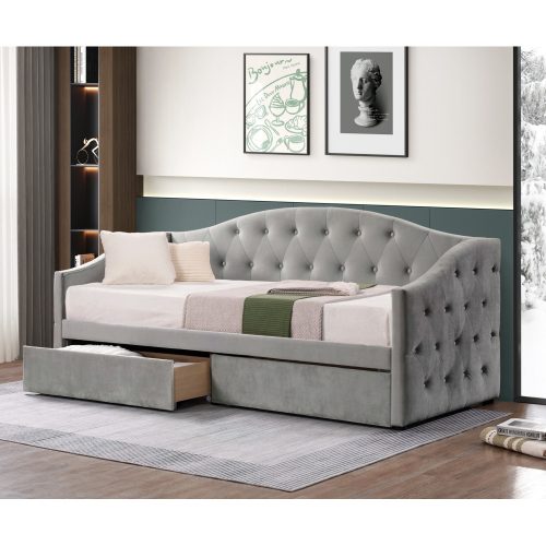 Ágy tárhellyel, 90x200, szürke Velvet szövet, ZASKA