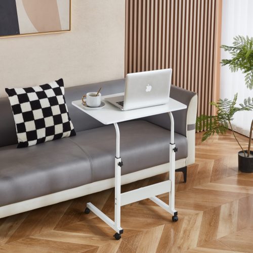 Állítható PC asztal kerekekkel, fehér, JUSTUS