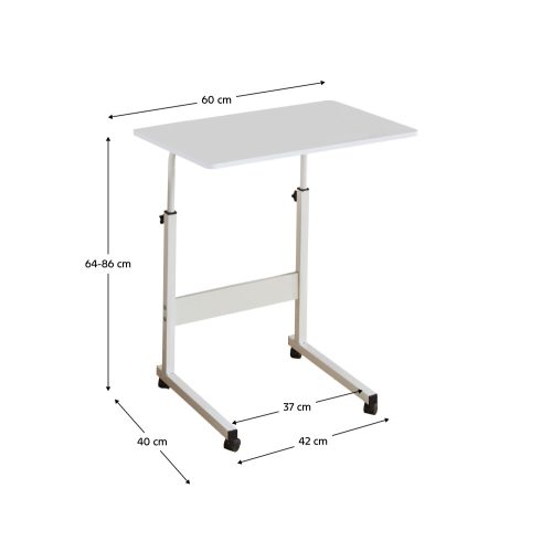 Állítható PC asztal kerekekkel, fehér, JUSTUS