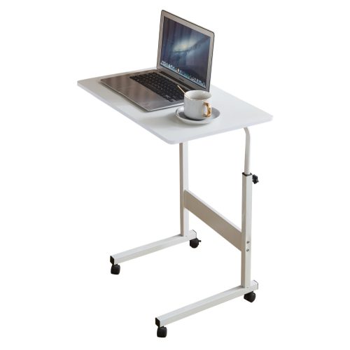 Állítható PC asztal kerekekkel, fehér, JUSTUS