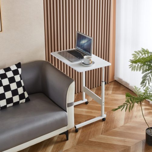 Állítható PC asztal kerekekkel, fehér, JUSTUS