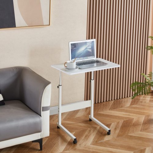 Állítható PC asztal kerekekkel, fehér, JUSTUS