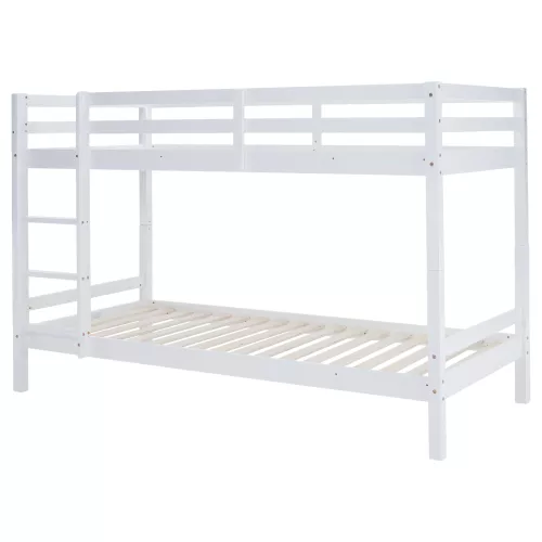 Emeletes ágy, 90x200, tömör fa, fehér, INEZA