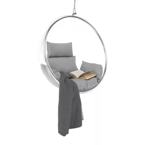 Függő fotel, átlátszó/ezüst/szürke, BUBBLE NEW TYP 1