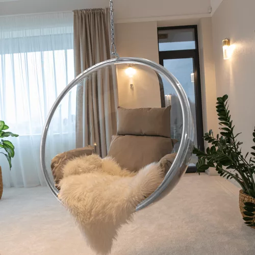 Függő fotel, átlátszó/ezüst/szürke, BUBBLE NEW TYP 1