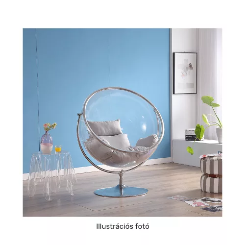 Függő fotel állvánnyal, átlátszó/arany/szürke, BUBBLE NEW TYP 2