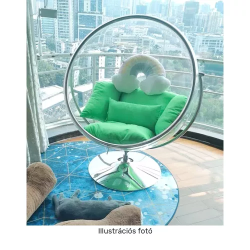 Függő fotel állvánnyal, átlátszó/ezüst/szürke, BUBBLE NEW TYP 2
