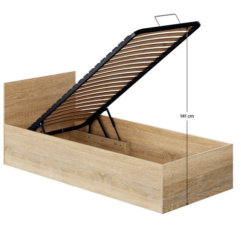 Ágy fém ráccsal és tárolóhellyel, 90x200, sonoma tölgy, DOLI