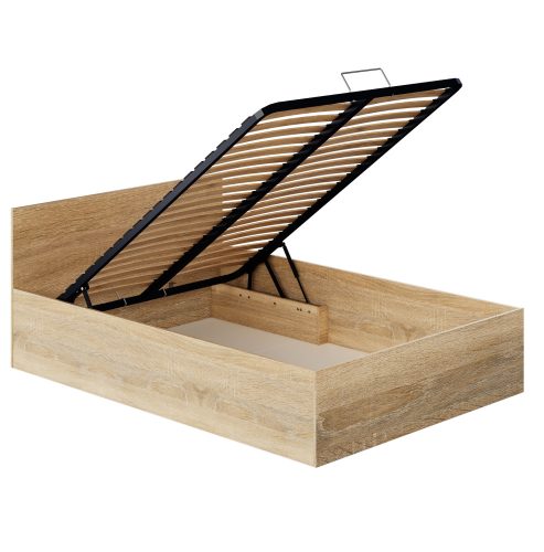Ágy fém ráccsal és tárolóhellyel, 140x200, sonoma tölgy, DOLI