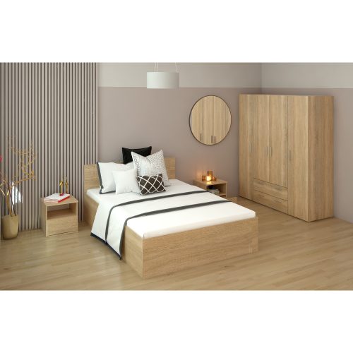 Ágy fém ráccsal és tárolóhellyel, 140x200, sonoma tölgy, DOLI