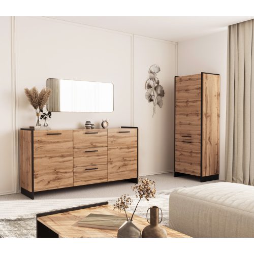 Polcos szekrény, wotan tölgy/fekete, AMONI 2D