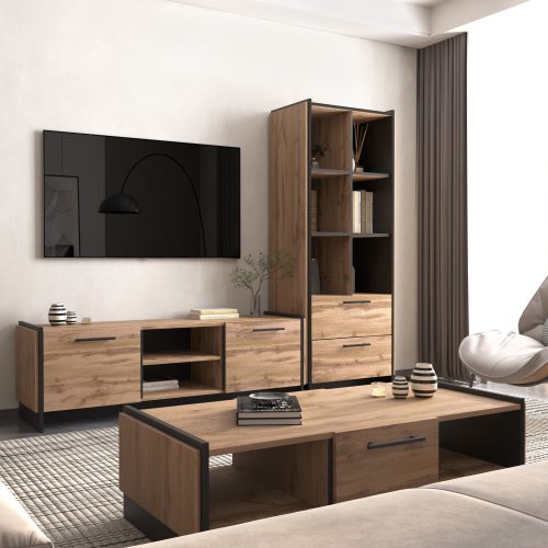 Nyitott polcos szekrény, wotan tölgy/fekete, AMONI 2S