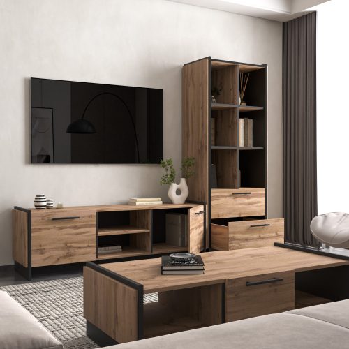 Nyitott polcos szekrény, wotan tölgy/fekete, AMONI 2S