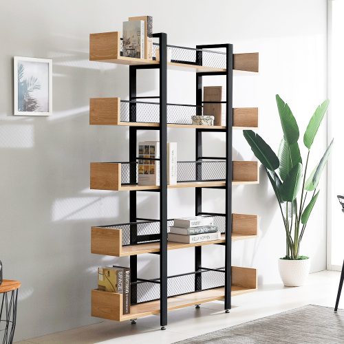 5 polcos polcállvány, tölgy/fekete, KILIS NEW TYP 2