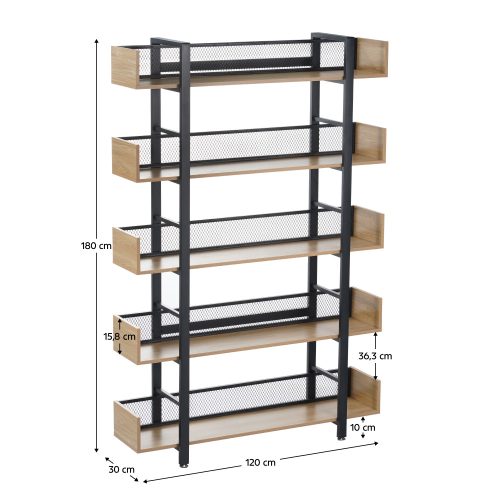 5 polcos polcállvány, tölgy/fekete, KILIS NEW TYP 2