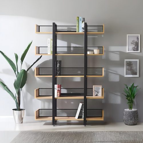 5 polcos polcállvány, tölgy/fekete, KILIS NEW TYP 2