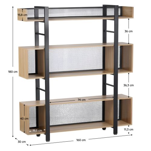 3 polcos polcállvány, tölgy/fekete, KILIS NEW TYP 4