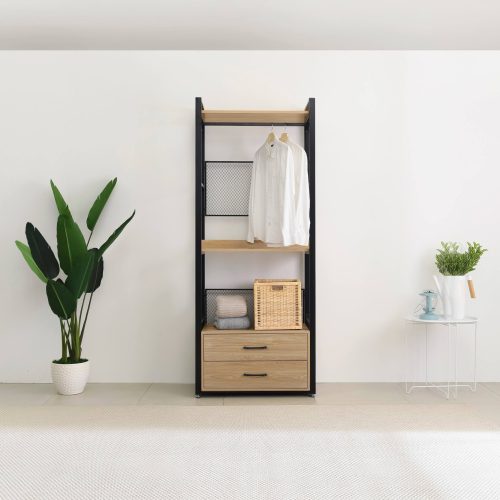 Polcállvány fiókokkal, tölgy/fekete, KILOS NEW TYP 1