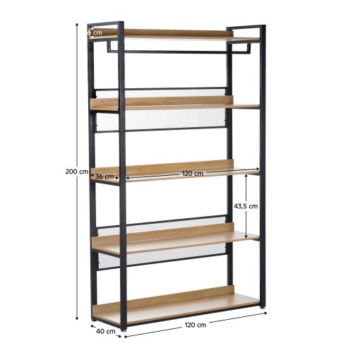 5 polcos állvány, tölgy/fekete, KILOS NEW TYP 3