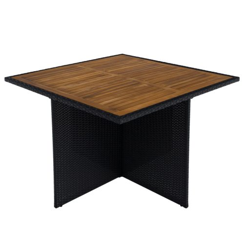 Kerti rattan szett, akácfa, fekete/krémszínű/természetes, MELFORD