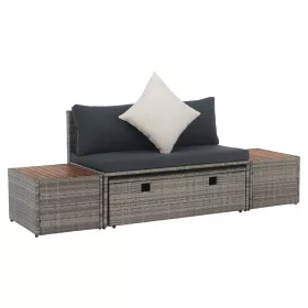 Kerti rattan szett, szürke/természetes/krémszínű, DEBRA