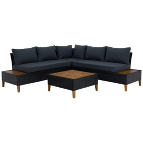   Kerti rattan szett, akácfa, fekete/szürke/természetes, MALKOM