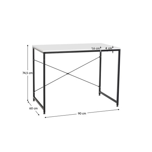 Íróasztal, fehér/fekete, 90x60 cm, MELLORA