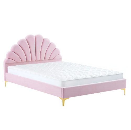 Ágy ágyráccsal, 140x200, rózsaszín Velvet szövet, ISADORA