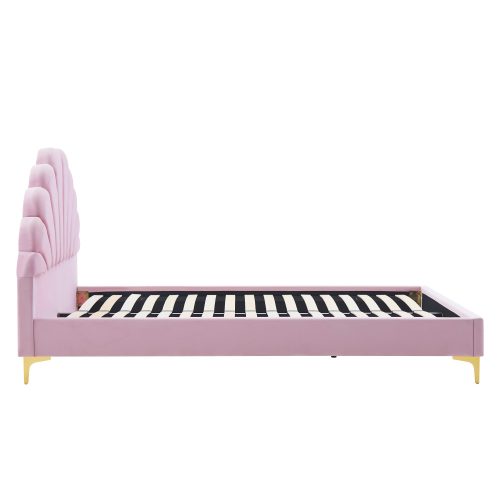 Ágy ágyráccsal, 140x200, rózsaszín Velvet szövet, ISADORA