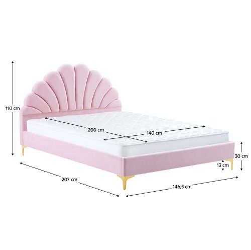 Ágy ágyráccsal, 140x200, rózsaszín Velvet szövet, ISADORA