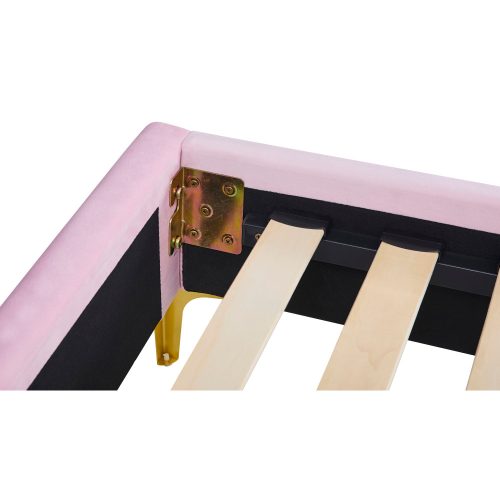 Ágy ágyráccsal, 140x200, rózsaszín Velvet szövet, ISADORA