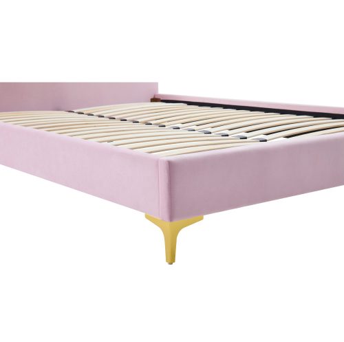 Ágy ágyráccsal, 140x200, rózsaszín Velvet szövet, ISADORA