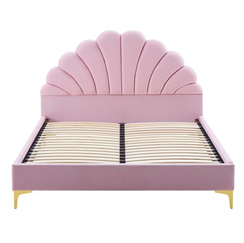 Ágy ágyráccsal, 140x200, rózsaszín Velvet szövet, ISADORA