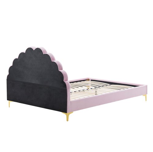 Ágy ágyráccsal, 140x200, rózsaszín Velvet szövet, ISADORA