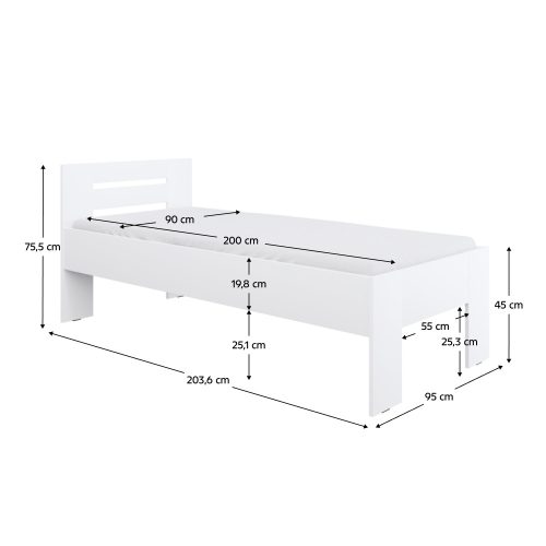 Ágy, 90x200, fehér, BASIS