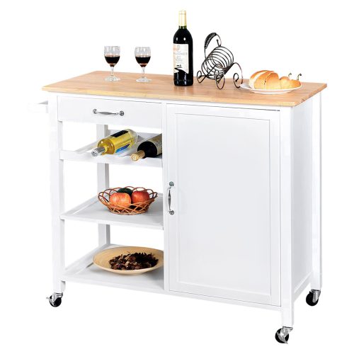 Tálalókocsi, fehér/természetes, ROBINS