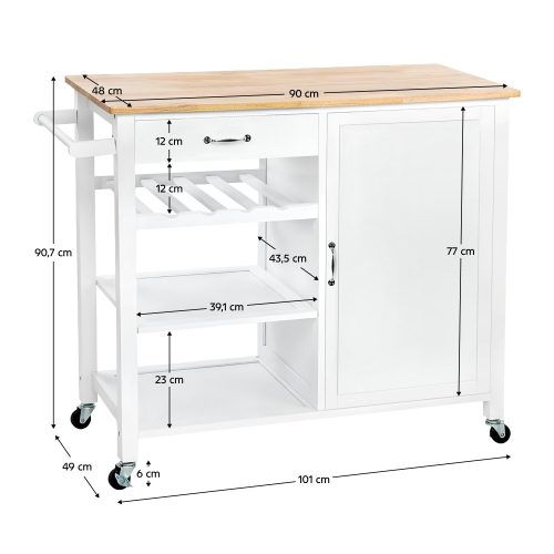 Tálalókocsi, fehér/természetes, ROBINS