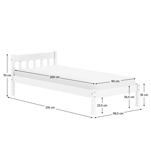 Ágy ráccsal, fehér, fenyőfa, 90x200, MAVIL