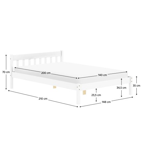 Ágy ráccsal, fehér, fenyőfa, 140x200, MAVIL