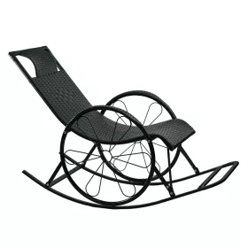 Hintaszék, rattan/fém, fekete, ROKIN