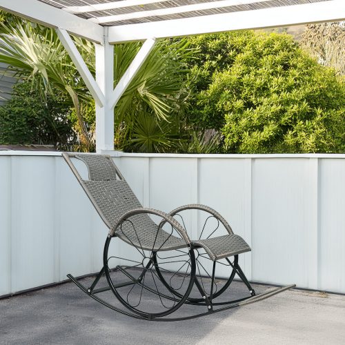 Hintaszék, rattan/fém, szürke, ROKIN