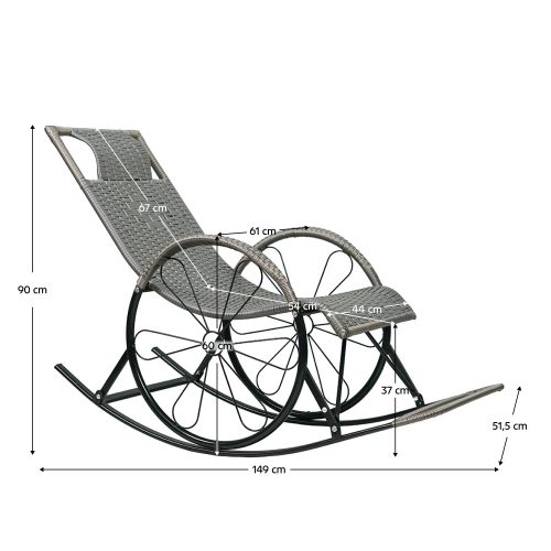 Hintaszék, rattan/fém, szürke, ROKIN