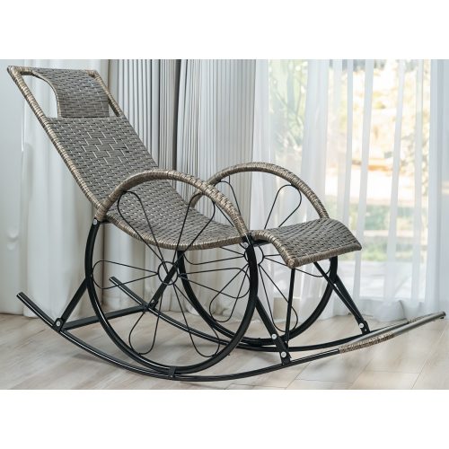 Hintaszék, rattan/fém, szürke, ROKIN