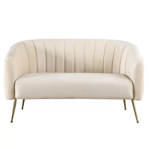 Design kétszemélyes kanapé, bézs Velvet szövet/gold króm-arany, BAGY