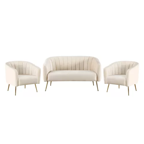 Design kétszemélyes kanapé, bézs Velvet szövet/gold króm-arany, BAGY