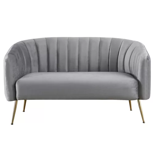 Design kétszemélyes kanapé, szürke Velvet szövet/gold króm-arany, BAGY